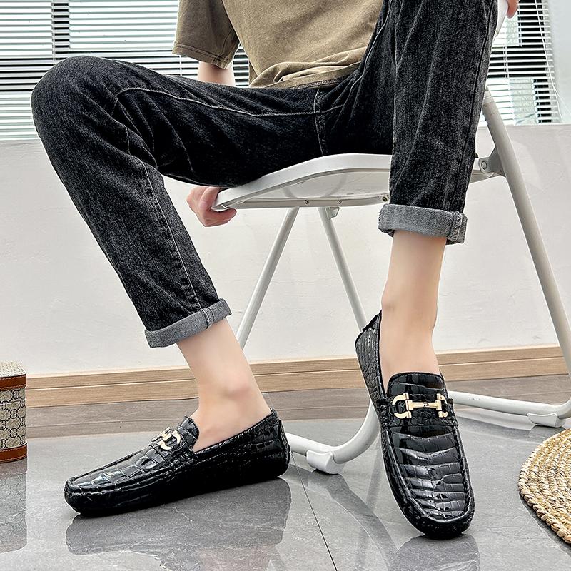 Men’s Moccasins Green Driving Shoes Red Leather Flats Casual Slip-ons Plus Size Color Orange Shoes for Men