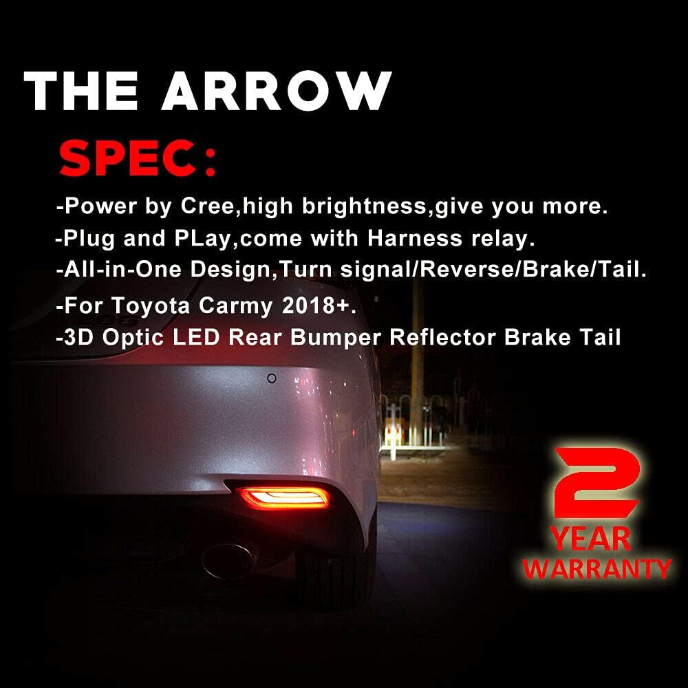 Red Lens Full LED Bumper Reflector Lights Compatible With 2018-up Toyota Camry, Function As Tail, Brake & Rear Fog Lamps