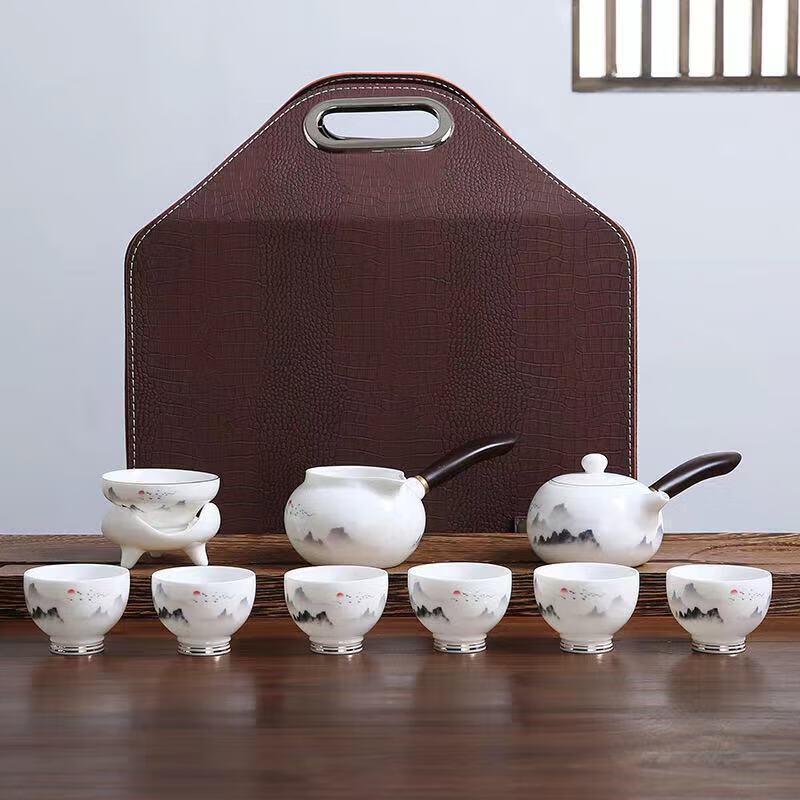 Underglaze Blue Mountain Lamb Fat Jade Porcelain Tea Set