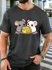 Unisex Crew Neck Tee Lovely Double Mice Cheese Heart Print Short Sleeve Top Summer Daily Outdoor Loose Soft Casual Basic Wear