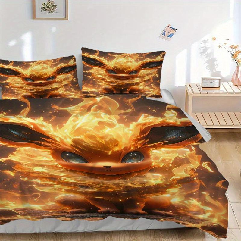 

3pcs Flame Eevee Pokémon Quilt Cover Set - Soft and Cozy Bedroom, Guest Room and Dorm Decorative Bedding 3-Piece Set 1 Quilt Cover + 2 Pillow Sha 135x200cm
