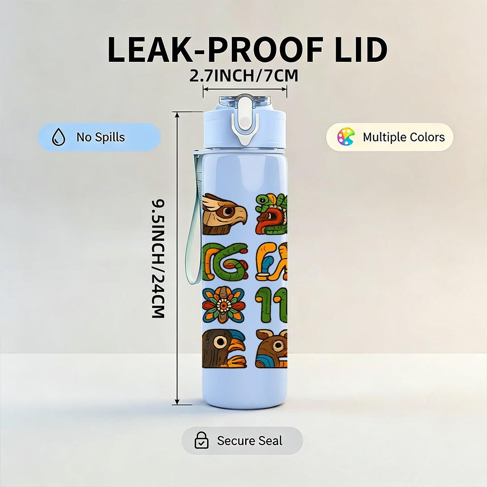 1PC Multi Language Letter Art 750ml Color Plastic Sports Water Bottle Leakproof Flip Straw Lid Suitable for Sports Office Home Use