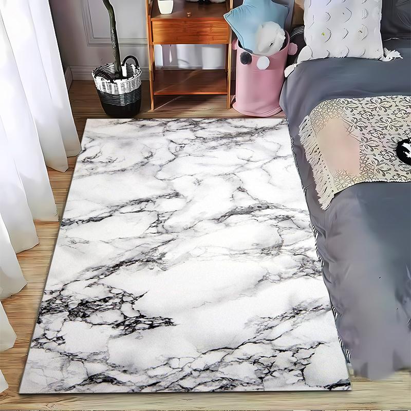 Marble Pattern Area Rug, Modern White and Black Carpet for Home Decor Suitable for use as an anti-slip for living room bedroom sofas