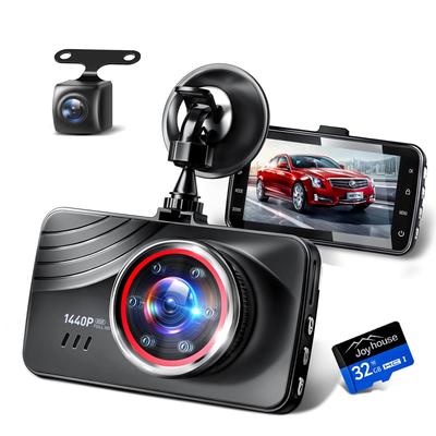 Front and Rear Dash Cam for 2025 1440P Full Dash Cam with IMX335 Infrared Night Vision Compact Dash Cam with 32GB Nationwide LED Traffic Light