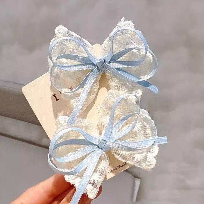 Gothic Bows Hair Clip 2000s Trend Side Clip Bows Lace Graceful Bowknot Balletcore Photo Props
