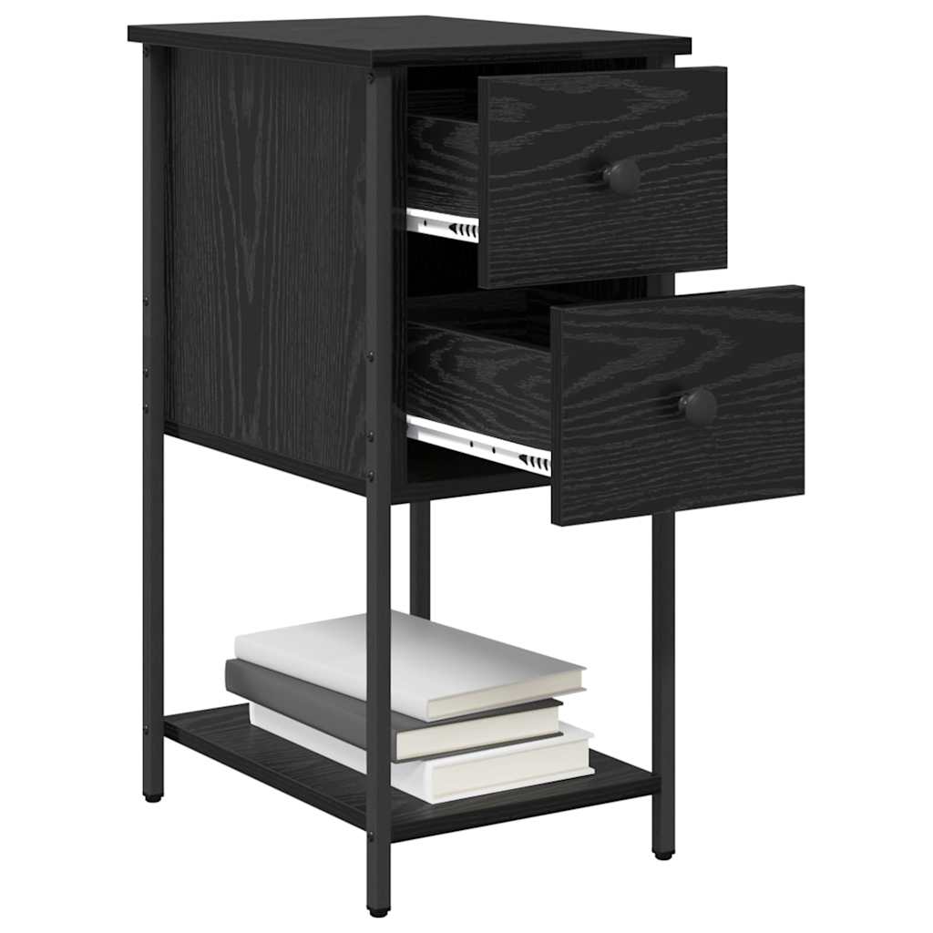 Nightstand Set of 2 Black Oak Finish 32 X 42 X 70 Cm Engineered Wood