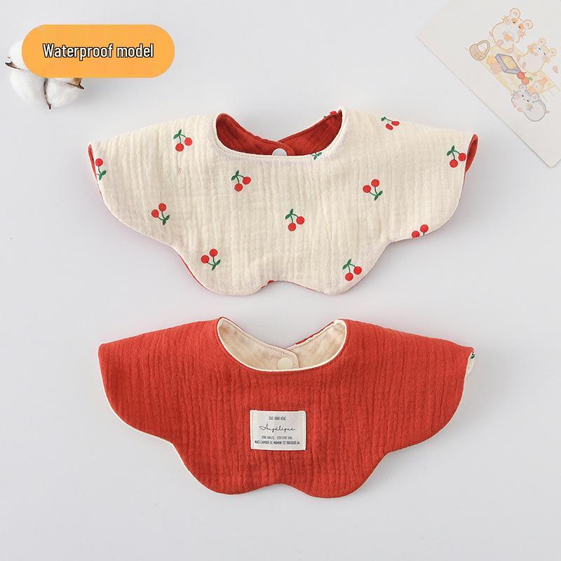Dwustronny, wodoodporny śliniaczek dla niemowląt w stylu koreańskim z płatkami, wykonany w 100% z gazy bawełnianej
