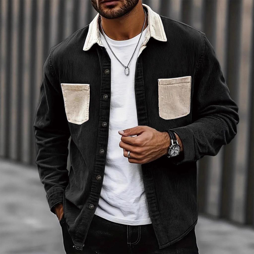Men's Color-blocked Pocket Shirt Long Sleeve Men's Casual Fashion Trend With Pocket Shirt Jacket