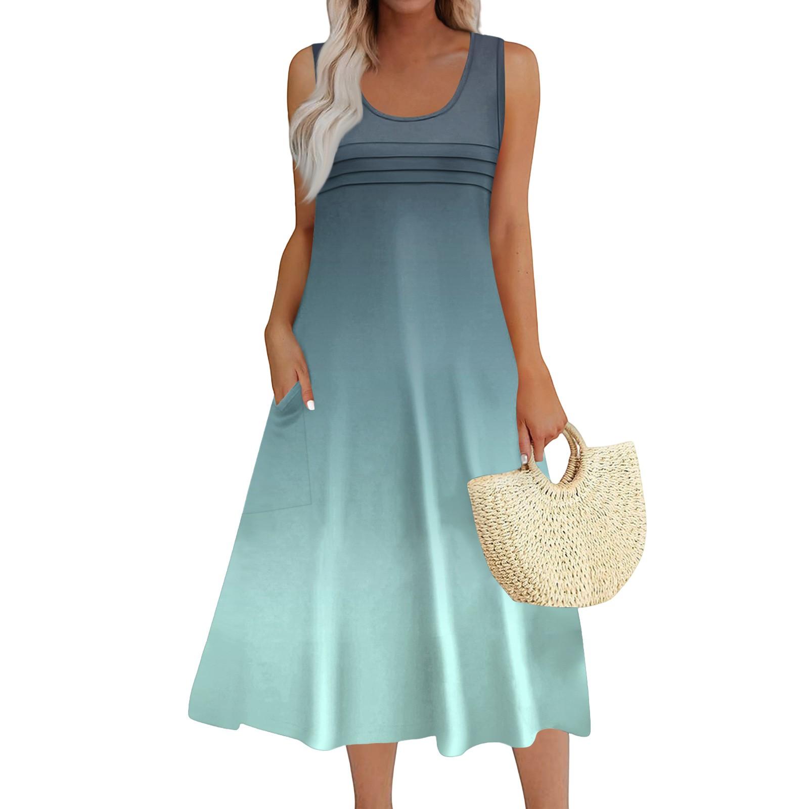 

Женское модное пляжное платье без рукавов с круглым вырезом и карманами, длинные платья с градиентом XXL