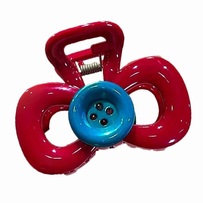 1 szt. Kolorowy klips z wysokiej klasy retro guzikiem, temperamentny, prosty, trójkątny, nieregularny, z dopasowaniem kolorystycznym, klips rekin do włosów dla kobiet