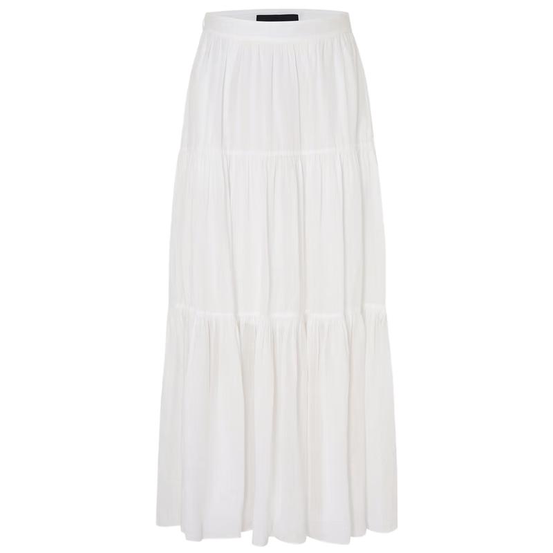MO&Co. 2025 Summer Lightweight Ramie High-Waist Tiered Long Skirt M
