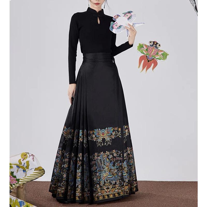 Hanfu dinastia Ming de toamnă pentru femei Robă chinezească Mamian împletită Fusta de aur cu față de cal Hanbok modern