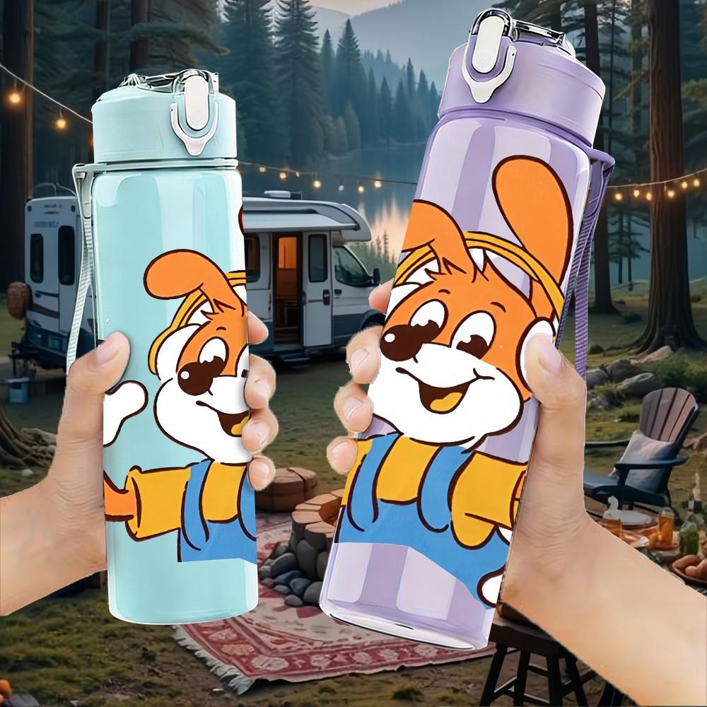 1PC Cartoon Bunny Farmer Print 750ml Color Plastic Sports Water Bottle Leakproof Flip Straw Lid Suitable for Sports Office Home Use