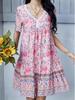 Summer French Retro V-neck Floral Dress - Beach Vacation Style for Women