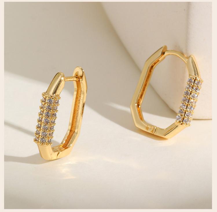 Hoop Earrings With Cubic Zirconia For Women, Metal CZ Gold Plated Huggie Hoops, Gometric Statement Jewelry