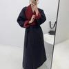 Black and Red Color Matching Elongated Large Lapel Double-sided Wool Coat Lazy Simple Temperament Belt Long Autumn and Winter Women