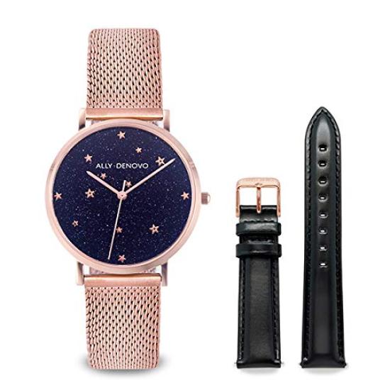 

ALLY DENOVO набор сменных ремешков для часов женские STARRY NIGHT кварцевые темно-синие розовое золото черные AF5017.4 [Товар]