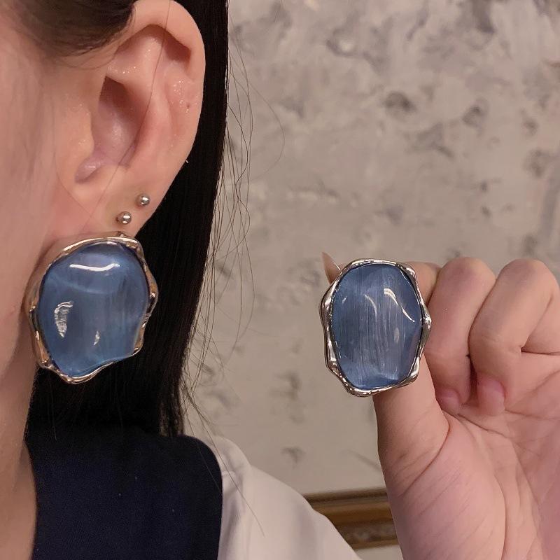 Exaggerated Irregular Blue Gray Resin Stud Earrings for Women Girls Japan and Korea Style Large Earrings Rings Jewelry Wholesale