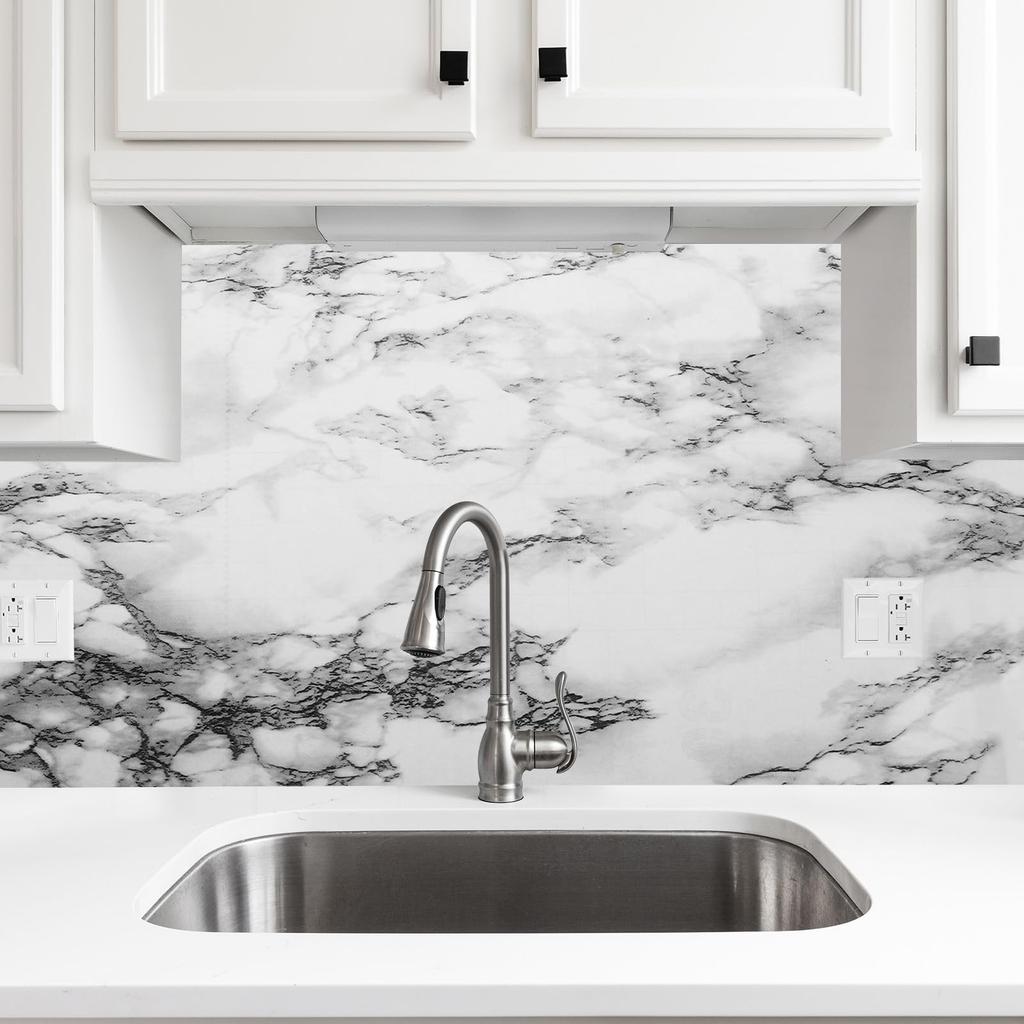 Uxcell Marmor-Tapete, 40 cm x 5 m, Selbstklebende wasserdichte Tapete für Küchenarbeitsplatten, Schränke und Badezimmer, Schwarz & Weiß