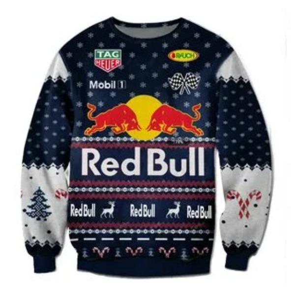 HerSight Herfst Winter Red Bull Print Heren Pullover Kerst Casual Mode Comfortabele O-Hals Losse Pullover S