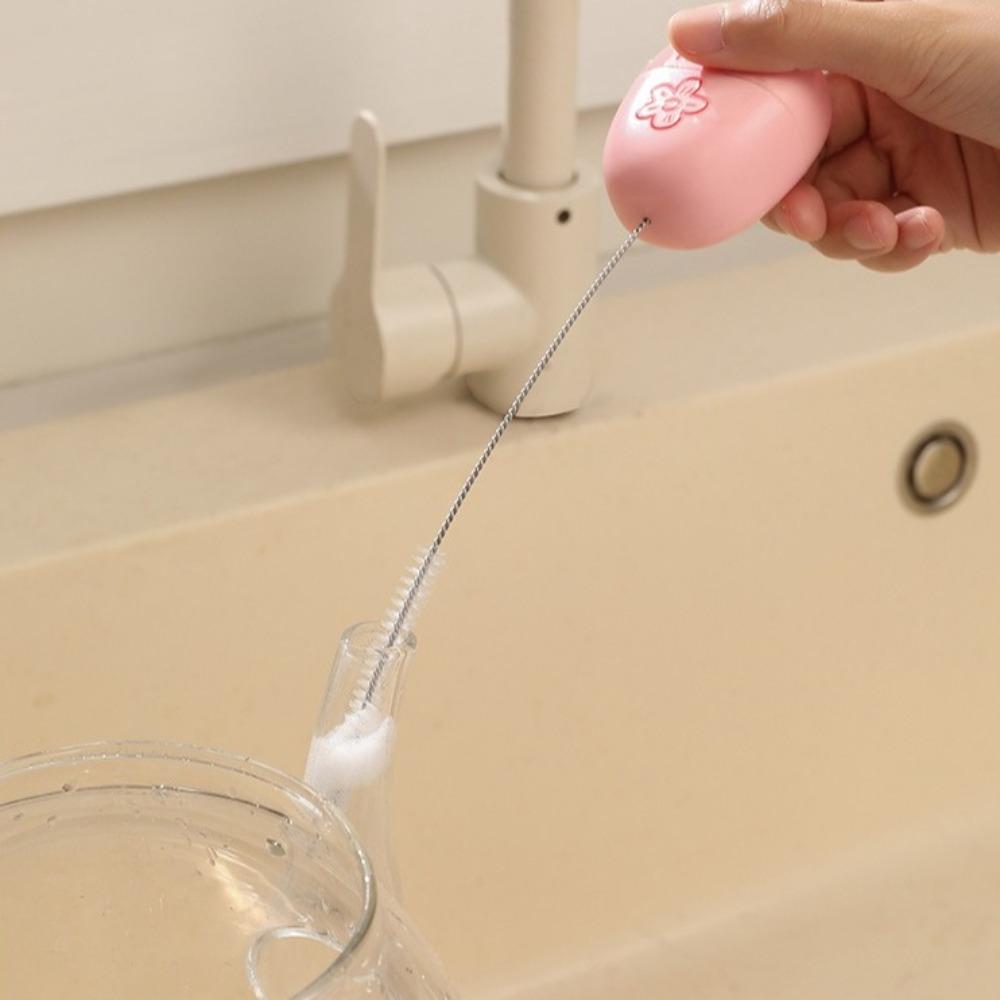 Steel Wire Long Handle Straw Cleaner Brush Magnetic Cup Cap Brush Cup Lid Brush Kitchen Cleaning