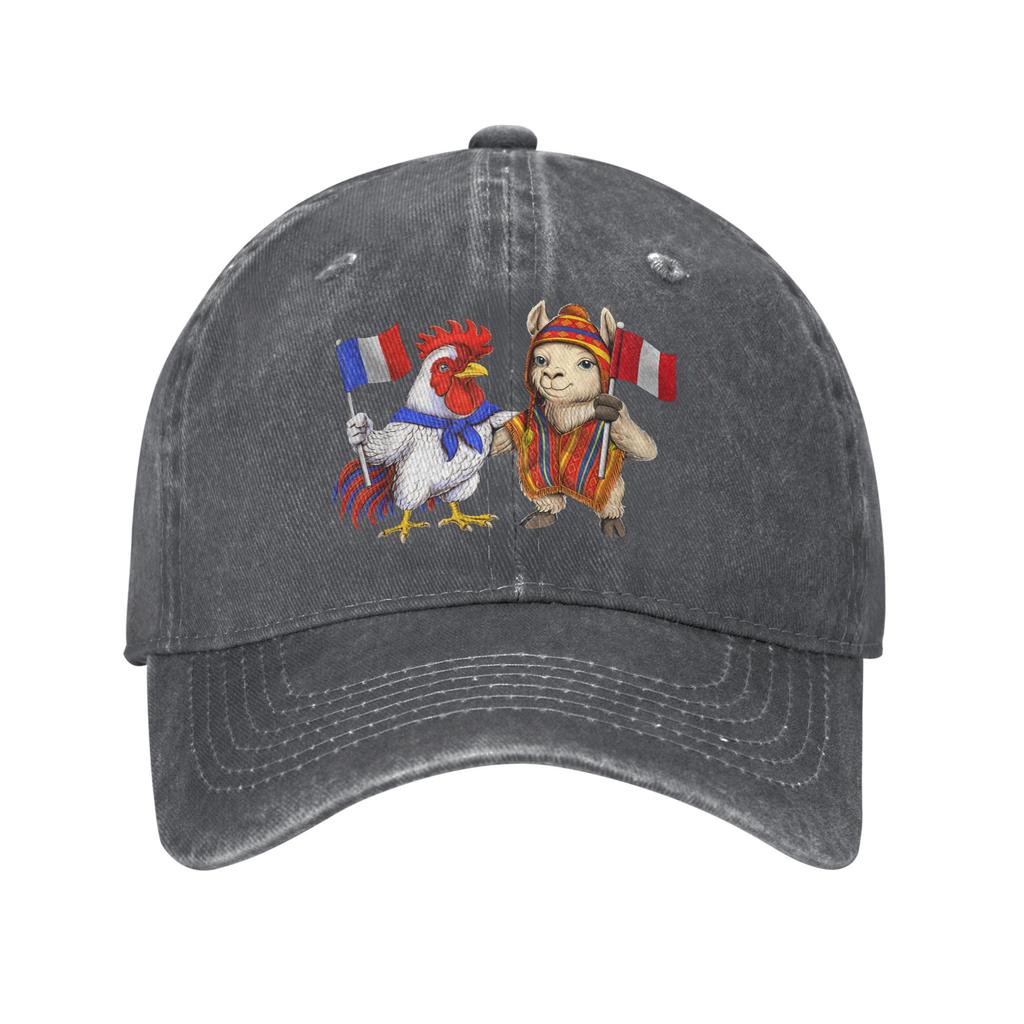 French Peruvian Roots France Peru Flag Baseball Caps Casual Distressed Washed Rooster Alpaca Snapback Unisex Outdoor Soft Hats