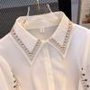 Women Ethnic Embroidered Long Sleeve Blouse Loose Fit French Style Professional Office Shirt