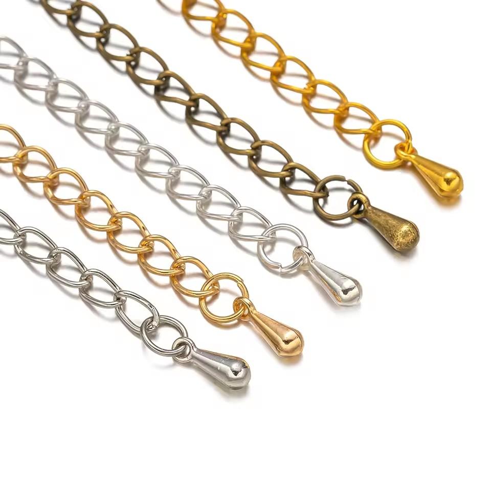 30SET Tail Chain Handmade Extension Chain with Lobster Clasp and Droplets Tone Extended Connector For DIY Jewelry Making
