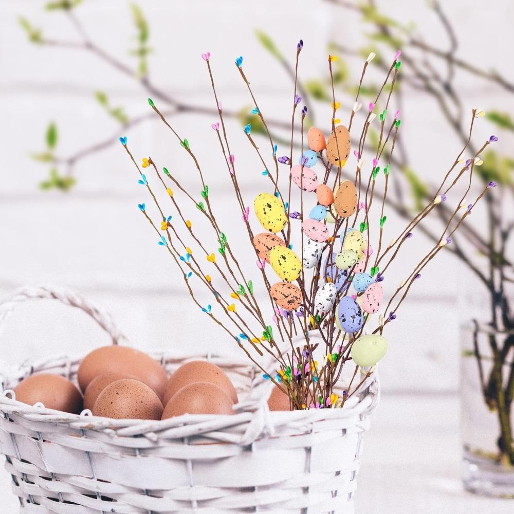 26pcs Artificial Easter Spray Vine with Pastel Easter Eggs and Berries- Decorative Spring Floral Stems-Easter Egg Twig Branches