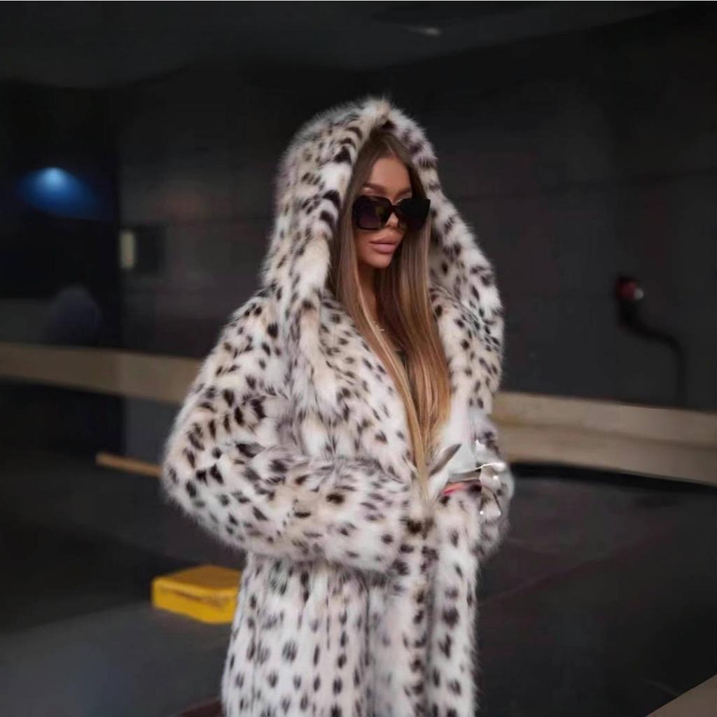 Winter Hoodies Leopard Polka Dots Fake Fur Thickness Flocking Lining With Belt Jacket Y2k