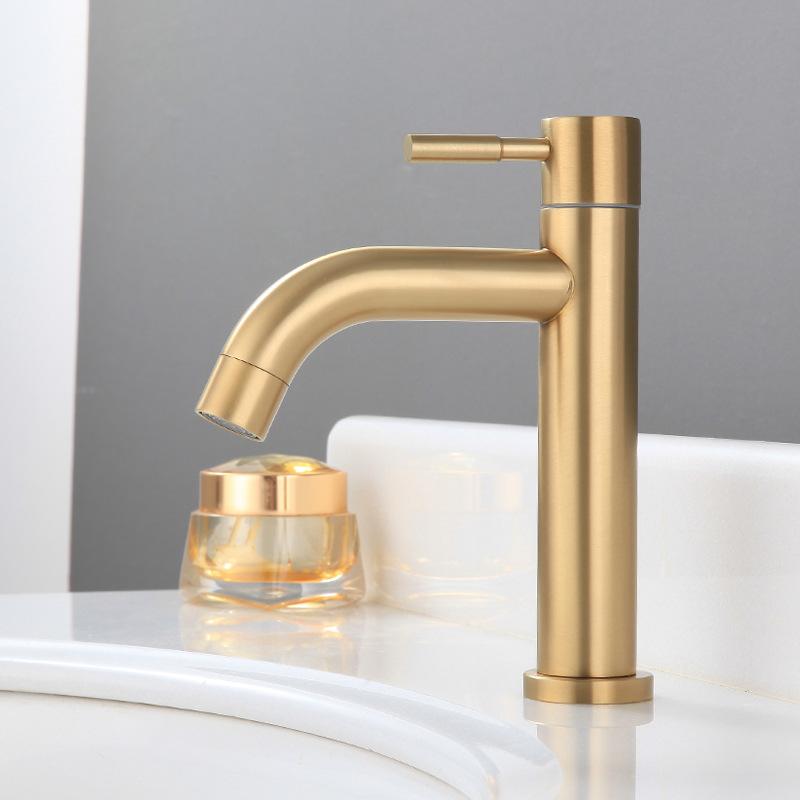 304 Stainless Steel Brushed Gold Single Cold Basin Faucet Bathroom Sink Washbasin Tap Bathroom Basin Faucets Toilet Basin