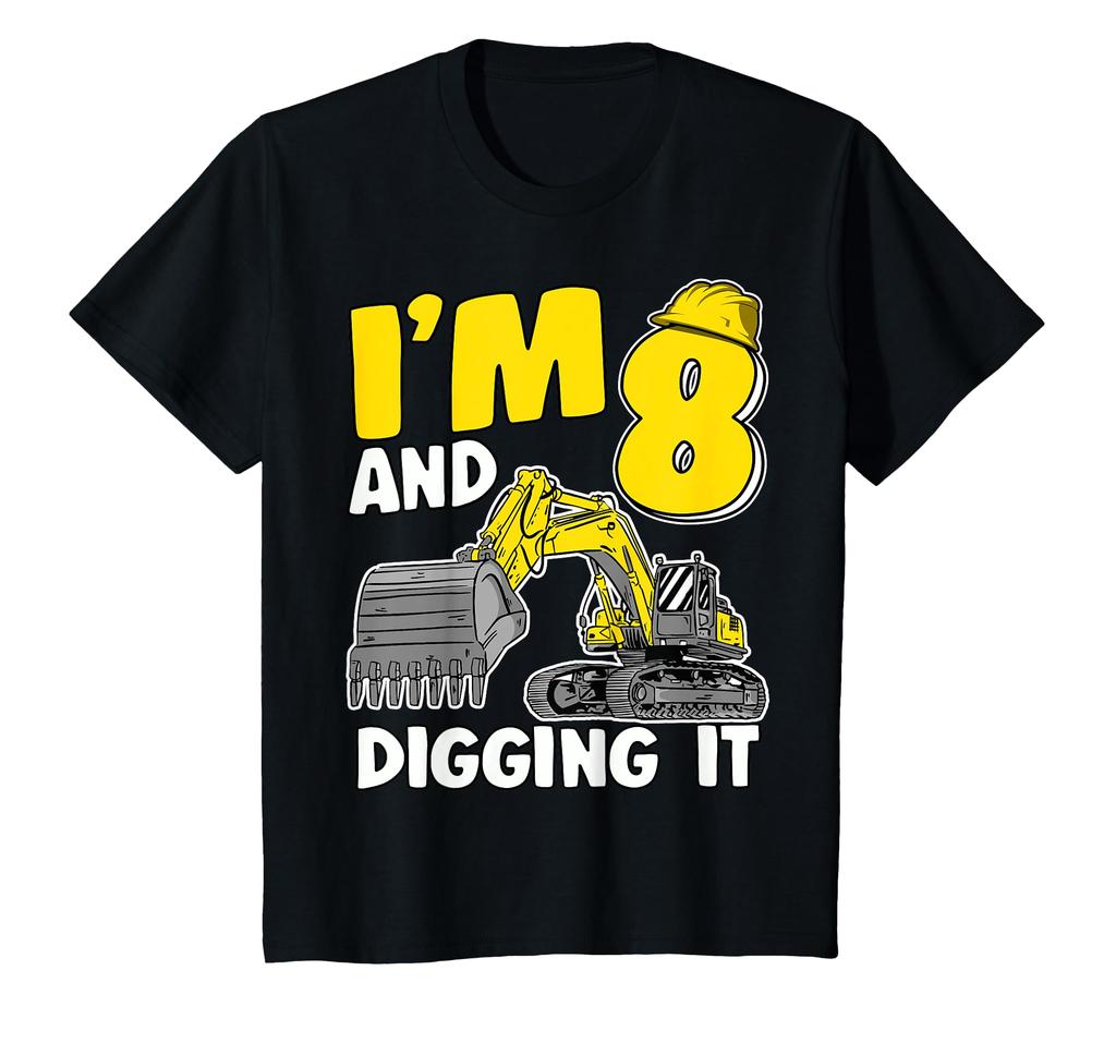 Barn Jeg er 8 og jeg digger 8 år gammel gutt Gravemaskin 8-årsdag T-skjorte