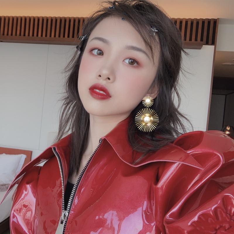 Exaggerated Long Drop Earrings for Women Big Pearl Round Dangle Earrings Wild Sun Earings Brincos Female Fashion Jewelry