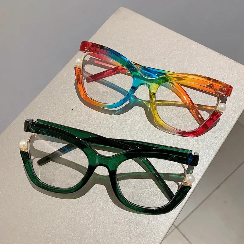 Vintage Fashion Rainbow Pearl Cat Eye Optical Glasses Frame Women For Female Glasses Luxury Brand Designer Popular Eyewear Frame