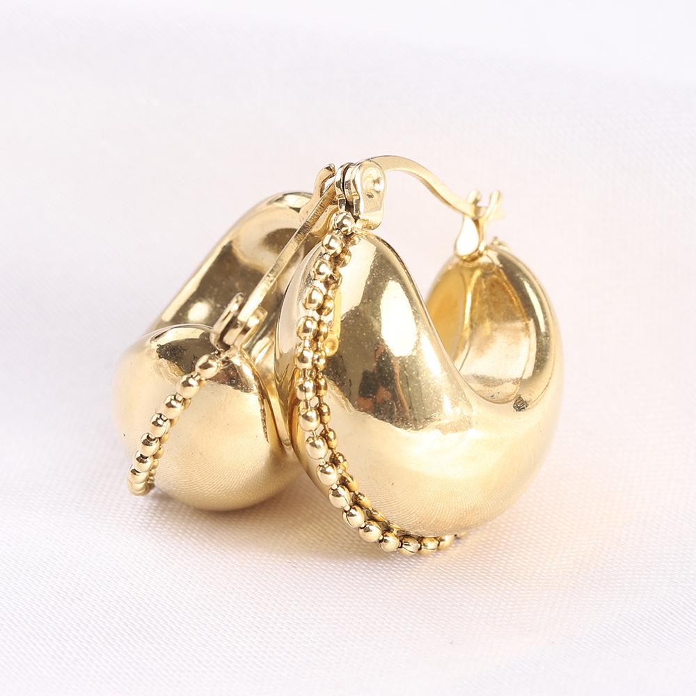 14K Gold Stainless Steel C-Shaped Half-Moon Earrings for Women