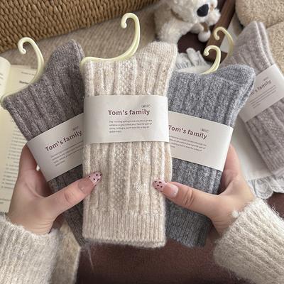 Wool Socks Children'S Medium Tube Socks Season Warm Solid Color Boneless Confinement Socks Fleece Thickened Cashmere Stacking Socks Women