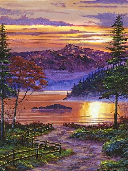 5d Diamond Painting Landscape Mountain Diamond Embroidery Sale Sunset River Rhinestones Mosaic Wall Art
