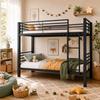 Metal Bunk Bed 90x200 Cm, Load Capacity Up To 350kg (150/200kg), Convertible To 2 Single Beds, Noise-free, Slatted Frame, Ladder Left/right, Black