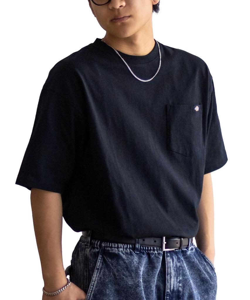 Dickies Short Sleeve Cotton with Side Size L Men's 100% T-Shirt Slits, Black,