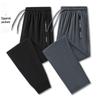 Pantaloni della tuta casual estivi da uomo in seta ghiacciata, sottili e traspiranti, con gamba dritta, tasche con cerniera e polsini.
