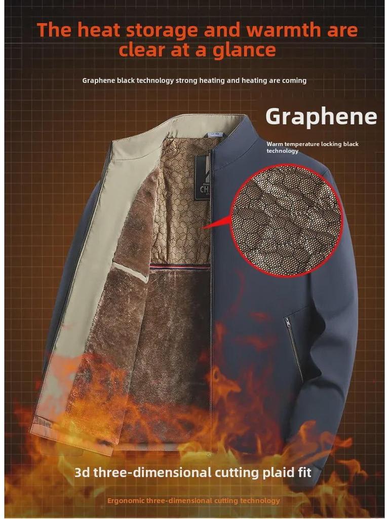 2024 Men's Winter Stand-Up Collar Jacket for Middle-Aged & Elderly, Plus Velvet, Thickened & Warm 