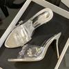 Fashion Luxury Crystal Decoration Design Brand High Heel Slippers Women Fashion Transparent PVC Slide Sandals Elegant Banquet Dress Shoe