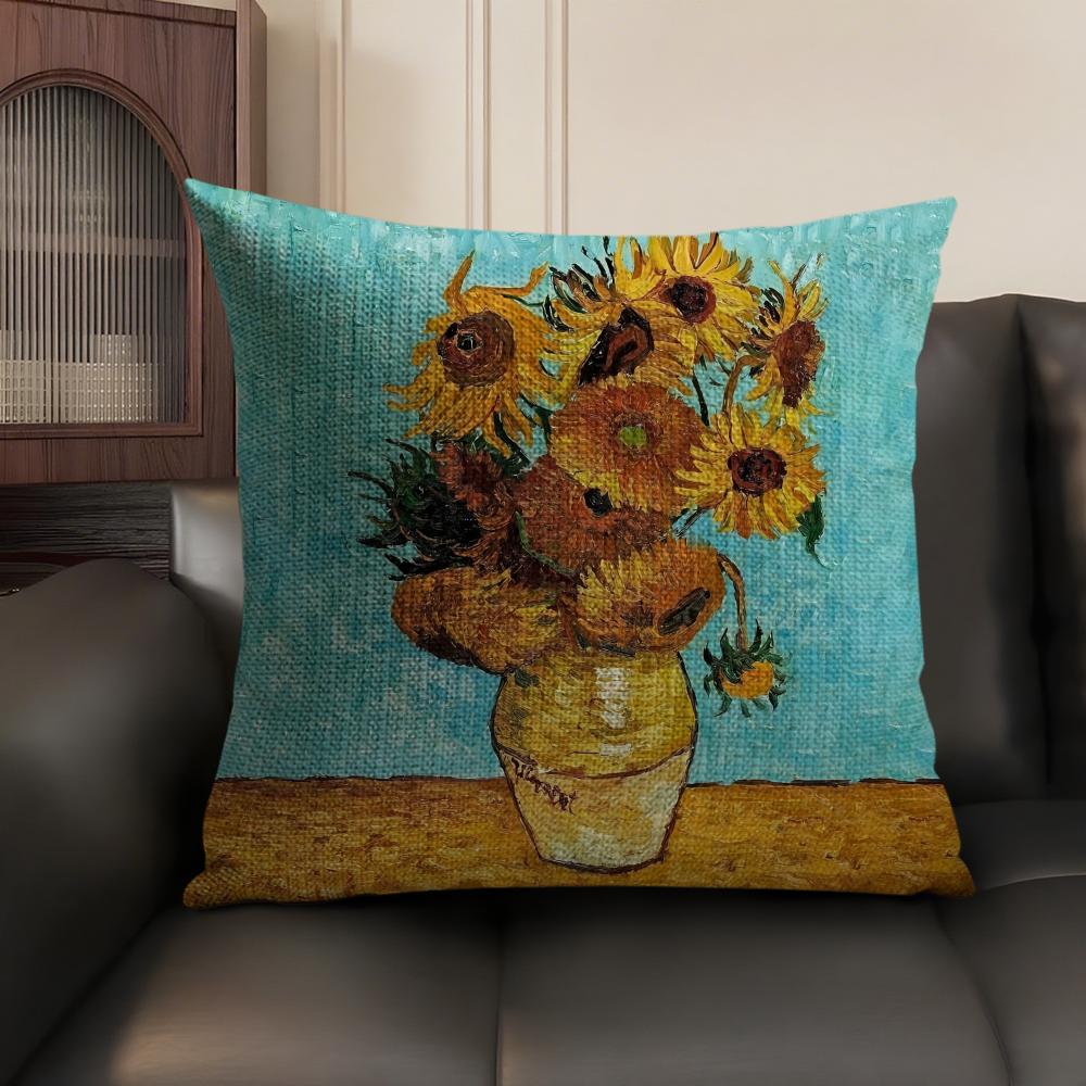 Van Gogh Original Print Cushion Cover Natural Linen Organic Fabric DoubleSided Printing Sofa Home Decor Gift Pillow Case