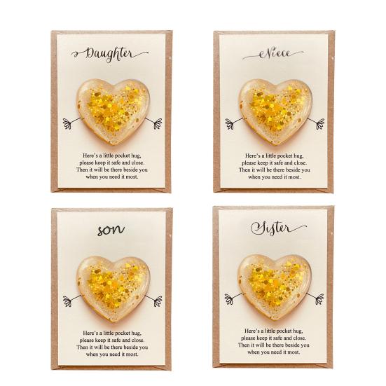 Daughter Pocket Hug with Positive Card Emotional Support Love Heart Figurine Son Sister Niece Pocket Token Decoration Inspirational Encouragement Gift