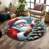 Santa Decorating Christmas Tree Print Round Rug, Living Room, Bedroom, Playroom Carpet, Non Slip Floor Mat, Gift