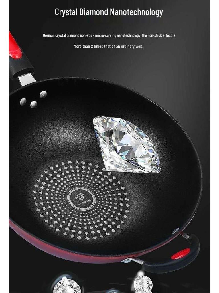 German Crystal Non-Stick Oilless Wok: Smoke-Free Flat Bottom Stir-Fry Pan for Induction & Gas Stoves.