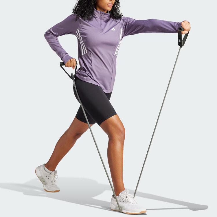 Adidas Originals Aeroready Hyperglam 1/4-Zip Top Color Block Quick-Dry Long Sleeve T-Shirt Women Tops Dark-Gray Violet IL6981