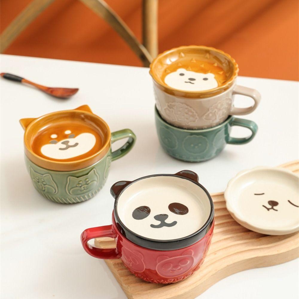 Panda Cat Ceramic Cute Animals Novelty Creative Tea Cup Tumbler Cup Coffee Mug Drinkware