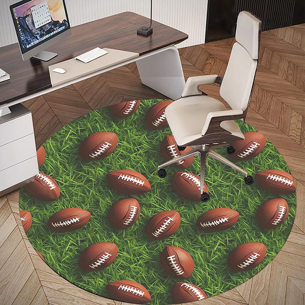 1pc football field Round Chair mat Area Rug - Non-Slip, Floor Mat for Office, Bedroom, and Indoor Decor c1118021