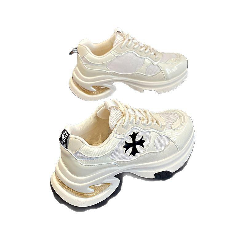 Cross flower thick-soled lace-up sports dad shoes women's 2025 new wear-resistant casual heightening women's shoes heightening and wear-resistant